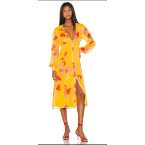 Song Of Style Woman Medium Kofi Midi Dress Yellow Floral Print NWT Read